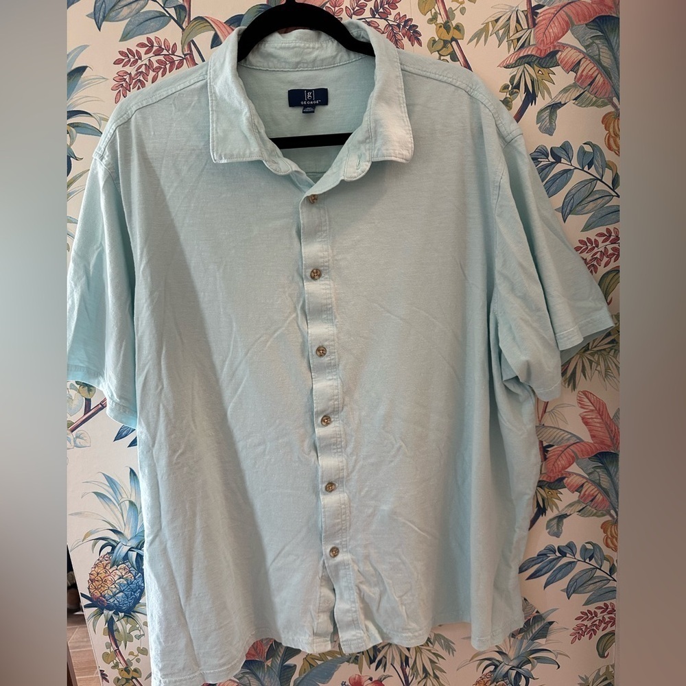 George Blue-Green Lightweight Casual Short sleeve Button down Shirt Size 3XL